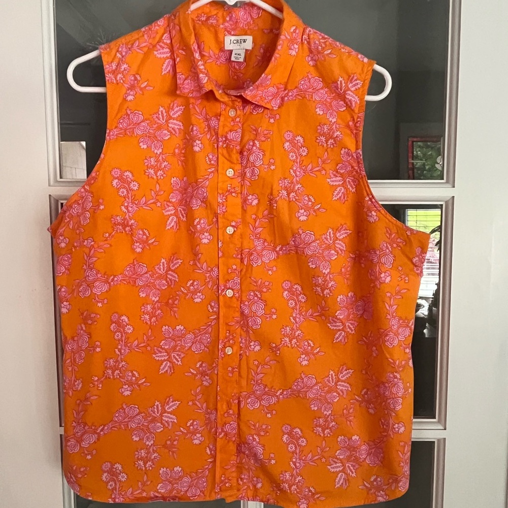 J.Crew Orange Floral Sleeveless Blouse